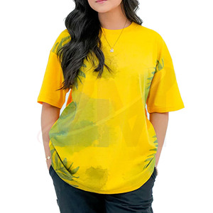 เสื้อยืดคอกลมพิมพ์ลายดอกไม้สีเหลืองสำหรับผู้หญิง ทรงหลวม แขนสั้น ผ้าฝ้าย 100% ระบายอากาศได้ดี สวมใส่สบายๆ สำหรับฤดูใบไม้ผลิและฤดูร้อน - Product Image 1