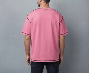 เสื้อยืดฮิปฮอปผู้ชายคอตตอน 100% หนัก 180 กรัม รุ่นใหม่ล่าสุด  คอกลม  ไซส์ใหญ่  สีชมพู  รับสกรีนโลโก้ - Product Image 5
