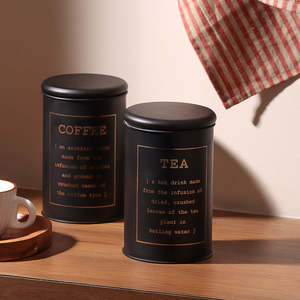 <b>Black</b> Metal Cylinder Tea <b>Canister</b> Metal Airtight Lid Stackable Handcrafted for <b>Kitchen</b> Freshness Preservation Vintage Design - Product Image 4