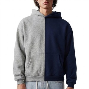 Sweat-shirt à capuche pour homme, coupe oversize, en polaire, décontracté, gris et bleu marine, avec poches, pour l'automne - Product Image 1
