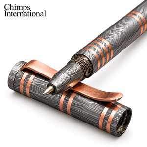 Damascus Steel Ballpoint Handcrafted <b>Pen</b> Copper Accents Pocket Clipper Retirement <b>Gift</b> Personalized Groomsman <b>Gift</b> - Product Image 2