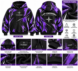 Sweat-shirt à capuche surdimensionné personnalisé avec imprimé graphique violet et noir, streetwear unisexe, sweat-shirt à capuche lourd pour hommes et femmes - Product Image 5
