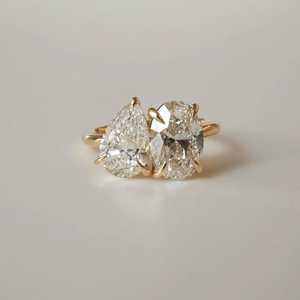 Pear & Oval Moissanite 925 Sterling Silver <b>Ring</b>, Yellow Gold plated <b>Statement</b> <b>Ring</b> - Product Image 5