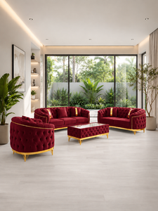 Luxury 321 Maroon Chesterfield Set Stainless Steel <b>Gold</b> Trim Tufted Design Living Room Hotel Villa Office Lobby Contemporary - Product Image 4