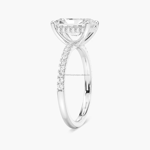 Bague de fiançailles pour femme en or blanc 14 carats avec diamant de laboratoire certifié IGI taille radiant 2 carats et halo caché minimaliste - Product Image 3
