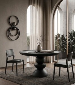 Table à manger ronde en bois massif noir, meubles de salle à manger modernes, taille personnalisée, fabrication artisanale, durable, extensible - Product Image 5