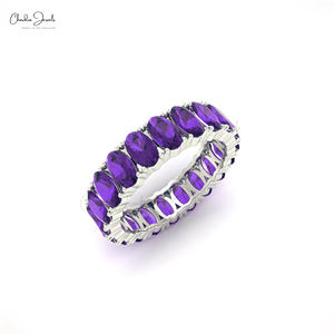 Anillo de Eternidad Completo de Oro Sólido de 14k con Banda de Amatista Natural de Corte Ovalado de 5x3mm, Venta al por Mayor de Productos a Granel - Product Image 2