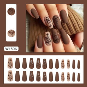Ongles artificiels pleine couverture forme cercueil, pré-dessinés sur mesure, carrés moyens, dégradé marron, en ABS certifié MSDS avec colle - Product Image 2
