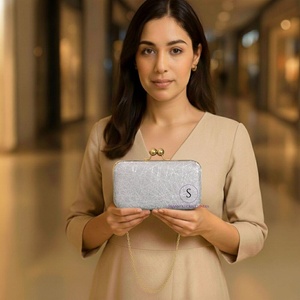 New arrival designer Criss Cross Silver Clutch Women Purse Evening Clutch <b>Bag</b> with Detachable Chain Strap for women Hand <b>Bag</b> - Product Image 1