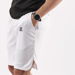 <b>Men's</b> <b>White</b> Solid Elastic Waist <b>Shorts</b> with Pockets Front Logo Water Resistant Quick Dry Casual Nonwoven Fabric Mid Waist - Product Image 2