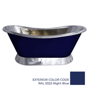 Baignoire autoportante en cuivre faite à la main avec base inclinée, intérieur nickelé, extérieur bleu nuit, design de créateur pour spa, hôtel et bien-être - Product Image 2