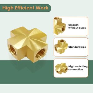 ข้อต่อทองเหลืองแบบกากบาท ขนาด 1/4" NPT เกลียวในเท่ากัน 4 ทาง ข้อต่อแบบตัวเมียทั้งหมด OEM ขึ้นรูปด้วยวิธีการตีขึ้นรูป รูปทรงหกเหลี่ยมต่ำ AOL-027 - Product Image 5