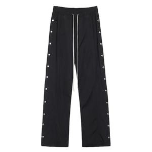 Pantalon de survêtement ample à jambe large, Streetwear délavé à l'acide, pantalon de jogging ample personnalisé avec bouton latéral pour homme - Product Image 1