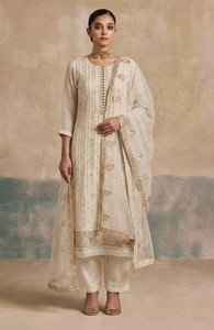 Embroidered Salwar Kameez Multi Thread <b>Sequins</b> Work Khatli Neckline Modern Georgette Santoon <b>Material</b> for Party Wedding Prom - Product Image 6