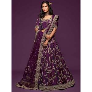 Agréable fil violet broderie Art soie mariage Lehenga Choli - Product Image 6