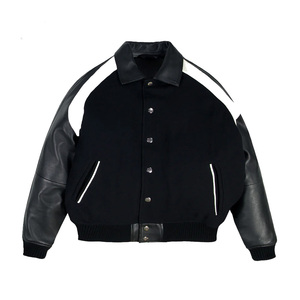Design Your Own High Quality Discharge Printed Slim Leather <b>Fleece</b> Letterman Winter <b>Jacket</b> Streetwear for Men - Product Image 5