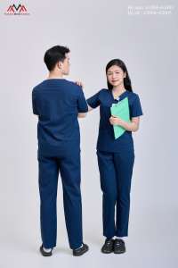 ชุดสครับสีขาว ผ้าคอตตอนเวียดนาม OEM 52% โพลีเอสเตอร์ 45% สแปนเด็กซ์ 3% ผ้า WFX CVC ตรวจจับรอยขาดด้วยระบบ FMF สำหรับบุรุษและสตรี ใช้ในงานแพทย์ - Product Image 6