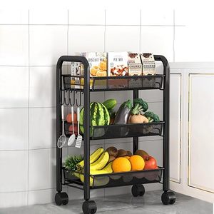 Carrito de almacenamiento metálico de tres niveles con ruedas para la organización de la cocina y el almacenamiento de alimentos - Product Image 1