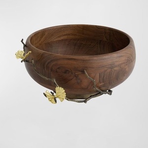 Bol de service en bois de luxe avec un design de feuilles en métal, bol à fruits décoratif pour la décoration de la maison et de l'hôtel - Product Image 1