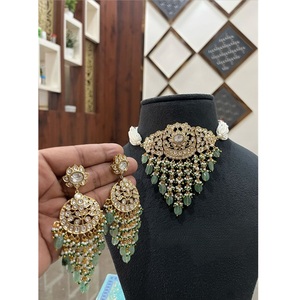 Attractive Premium Quality Brass Gold Plated Jadau Polki Kundan Necklace Set For Women Wedding Wear Collection - Product Image 2