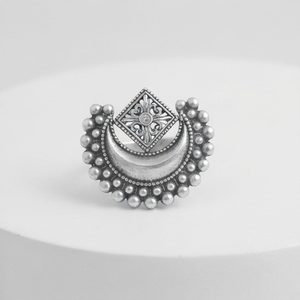 DIVYORO MOON CREST Women's Vintage Brass Oxidized <b>Silver</b> <b>Ring</b> - Product Image 1