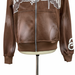 Sweat à capuche zippé personnalisé avec logo brodé, en coton molletonné 450 g/m², couleurs sur mesure, pour homme. - Product Image 5