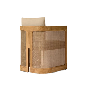 <b>Teak</b> Outdoor Dining <b>Chair</b> Cushioned Garden Armchair Rattan Side <b>Chair</b> for Patio Villa Courtyard - Product Image 3