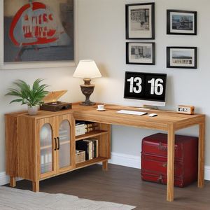 Bureau de direction en L de 59 pouces avec armoire de classement et étagères de rangement, bureau d'angle de style farmhouse pour ordinateur et écriture - Product Image 1