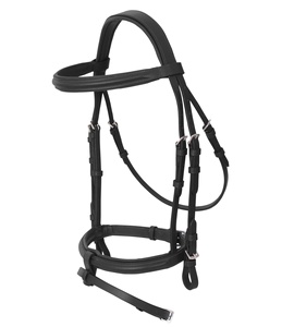 Bride en cuir noir pour avion de cheval Brides d'équitation confortables avec bandeau et muserolle surélevés avec logo personnalisé - Product Image 1