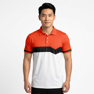 Polo pour homme à manches courtes en tissu tissé, décontracté, blanc, orange, noir, avec boutons sur le devant - Product Image 5