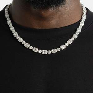 Women's 925 Sterling Silver Brilliant Cut Diamond Hiphop Tennis Chain <b>Statement</b> <b>Necklace</b> Rhodium Plated for Certified - Product Image 6