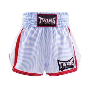 Pantalones Cortos de Muay Thai Fight Gear Blancos y Rojos con Estampado por Transferencia Térmica, Elásticos, Corte Regular, Ropa de Entrenamiento de Boxeo para Hombre, Adulto, 100% Poliéster - Product Image 1