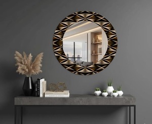Round Handmade Contemporary Wall <b>Mirror</b> with 3D Geometric Diamond-Quilted Bronze Frame From REHMAN <b>CRAFT</b> - Product Image 2
