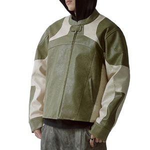 Black B <b>Men's</b> Turn-down Collar Bomber <b>Jacket</b> Olive <b>Green</b> White Color Block Patchwork <b>Waterproof</b> Zipper Casual Faux Fur Lining - Product Image 6