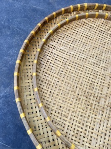 Two-Piece Set Round Smoked Natural Bamboo Sifting Trays Handmade for Grains Seeds Farm Produce Kitchen and Farmhouse Use - Product Image 5