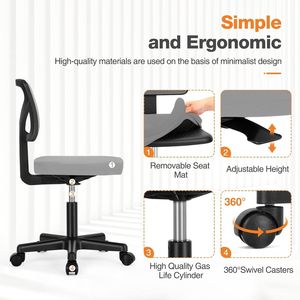 Silla de Oficina Ergonómica Clásica Gris con Respaldo Bajo, Malla Transpirable, Ruedas Giratorias y Base Rodante - Product Image 4