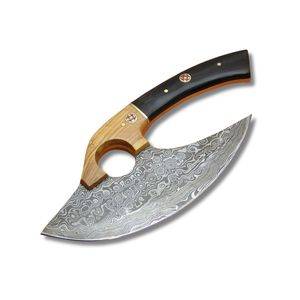 Hache à pizza en acier Damas, outil de découpe de cuisine artisanal de qualité supérieure, lame en acier à motifs, poignée ergonomique, design durable pour la pizza - Product Image 1