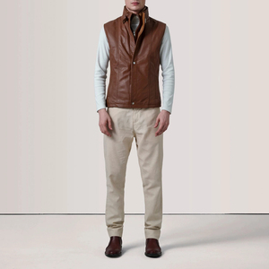 Chaleco de Cuero Genuino Vintage para Hombre, Estilo Vaquero Desgastado, Servicio OEM, Ropa Casual Urbana, Atuendo de Moda Occidental - Product Image 1