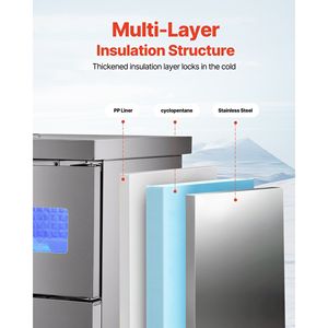Attrezzatura di Refrigerazione per Cucine Commerciali, Macchina per il Ghiaccio in Acciaio Inox, Produzione 330 Libbre/24H, Capacità di Stoccaggio 88 Libbre, 144 Cubetti/Ciclo - Product Image 5