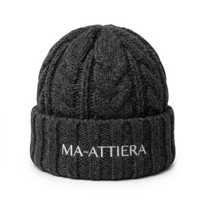 Bonnet en tricot torsadé gris anthracite avec revers, chaud pour l'hiver, avec logo brodé personnalisé - Product Image 4