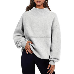 Pulls confortables décontractés Sweatshirts surdimensionnés pour femmes Hoodies Fleece Ras du cou Pull avec col haut Demi-fente Décolleté - Product Image 4