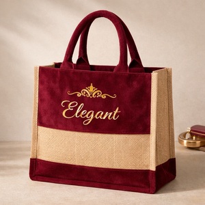 Large Blue <b>jute</b> Tote Bag with Brown Leather Handles Shopping Bag for Groceries - Product Image 3