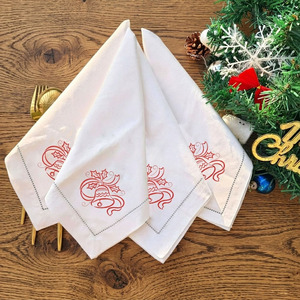 Serviette de table en coton rouge brodée sur mesure, ourlet festonné, lavable en machine, délavée, durable, pour la décoration intérieure, 50x50cm - Product Image 1