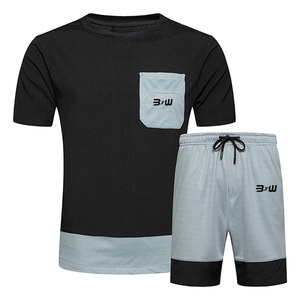 Ensemble décontracté professionnel vintage pour homme, 2 pièces, tricoté, écologique, 100 % coton, t-shirt et short, ODM - Product Image 1