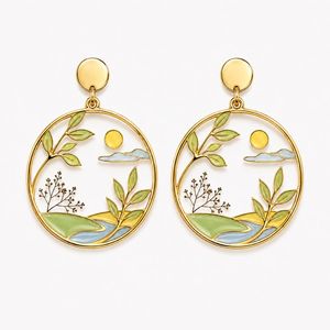 Custom Translucent Enamel <b>Drop</b> Earrings Gold Plated Brass Jewelry - Product Image 2