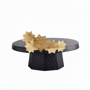 Support à gâteau en métal doré avec plateau en bois pour servir les gâteaux, idéal pour les fêtes et la table, vente en gros - Product Image 2