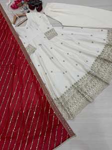 TENNECY Nuevo Vestido de Seda Vichitra Pura de Diseño Bollywood, Reversible, de Secado Rápido y Sin Arrugas, para Bodas, Diwali y Fiestas, con Pantalón y Dupatta - Product Image 5