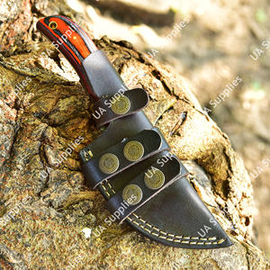 Couteau de chasse et de survie haut de gamme en acier Damas, avec lame à dépecer et à éviscérer, manche en bois stabilisé coloré, OEM ODM, vente en gros - Product Image 6