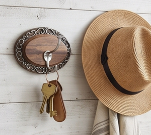 Vintage Wooden Wall Mounted <b>Hook</b> With Ornate Metal Frame And Single Silver <b>Hook</b> For Clothing Storage Stylish Home Accent - Product Image 5