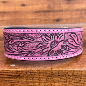 Vente en gros de colliers de chien rembourrés en cuir usiné à la main collier pour animaux de compagnie à fleurs roses en cuir de vachette robuste pour chiens de taille moyenne et petite - Product Image 2